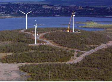 Landskap med vindkraftverk